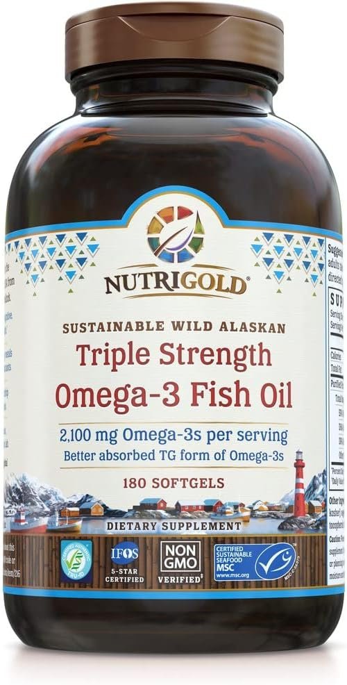 Nutrigold Triple Strength Omega-3 Fish Oil Supplement, Better Absorbed TG Form, Made in USA, 5-Star Certified, ConsumerLab Approved, Certified Sustainable