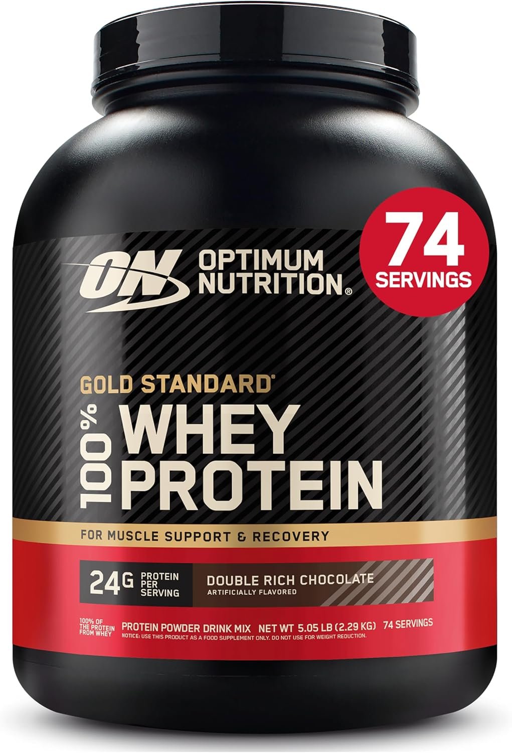 Optimum Nutrition Gold Standard Whey Protein, Double Rich Chocolate, 2 LB | 24g of 100% Whey Protein Powder Per Serving, with BCAAs, Gluten Free, Banned Substance Tested, Easy Mixing, Muscle Support
